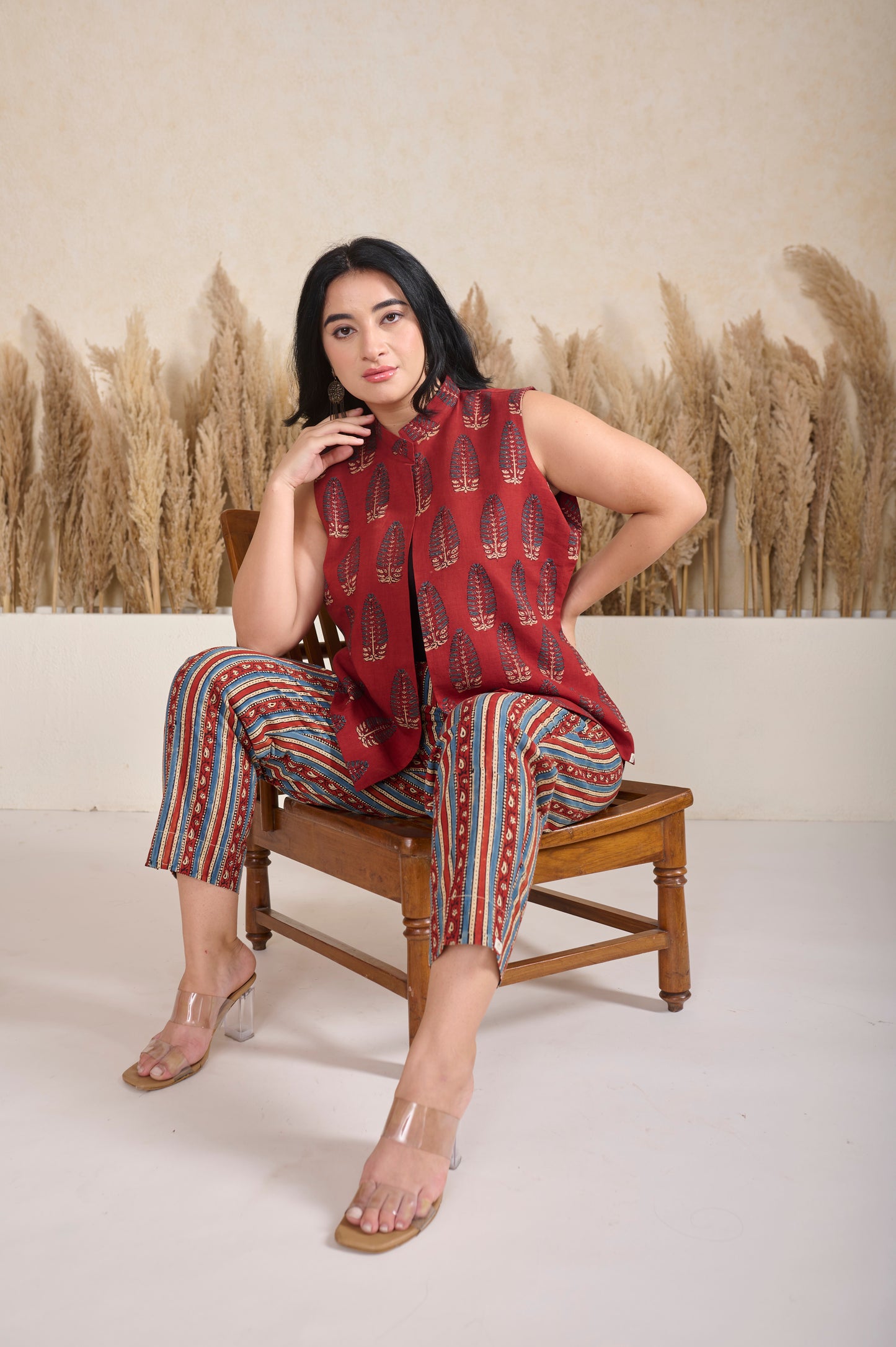 Maroon Ajrakh Shrug with Pant