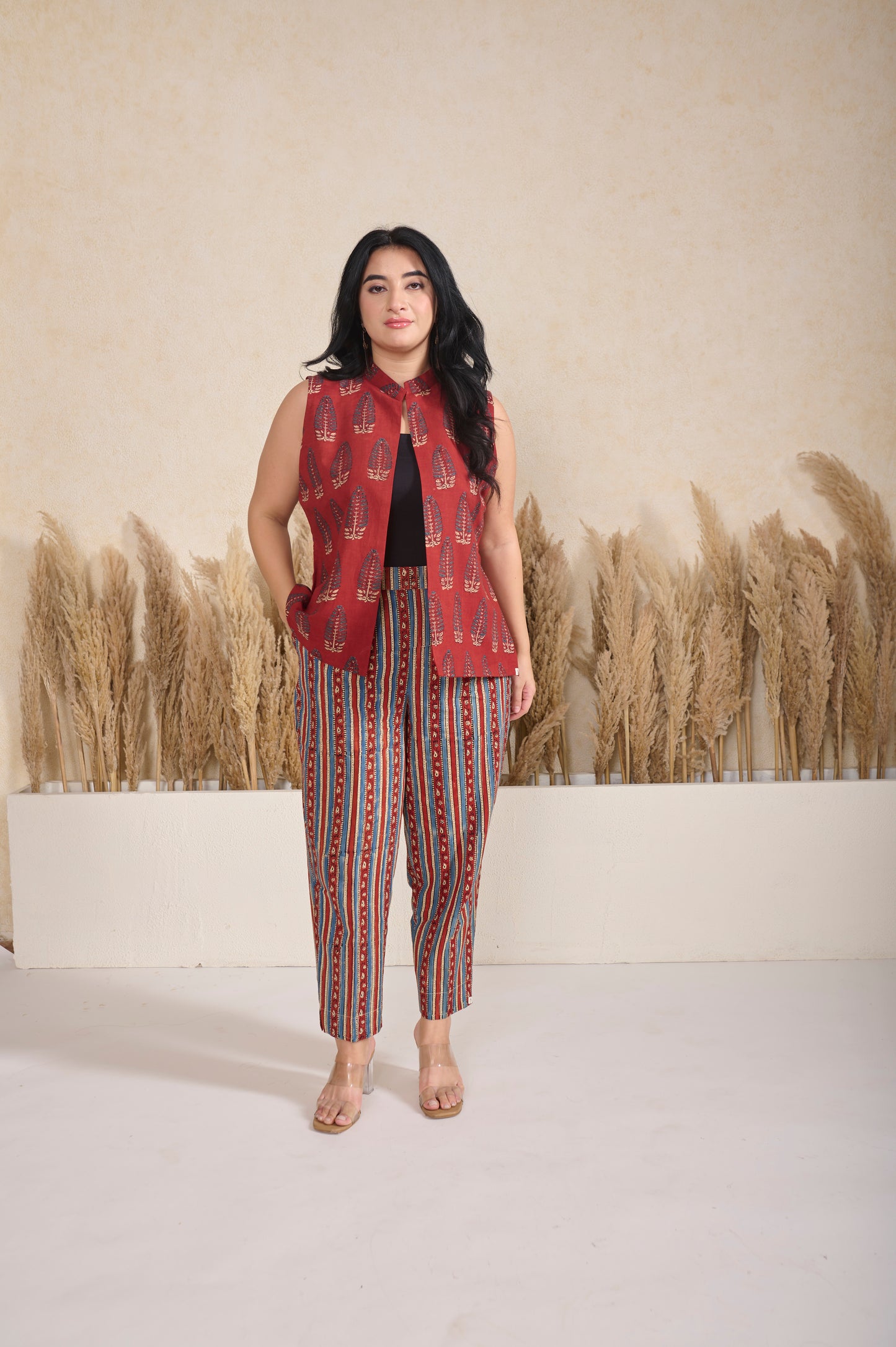 Maroon Ajrakh Shrug with Pant