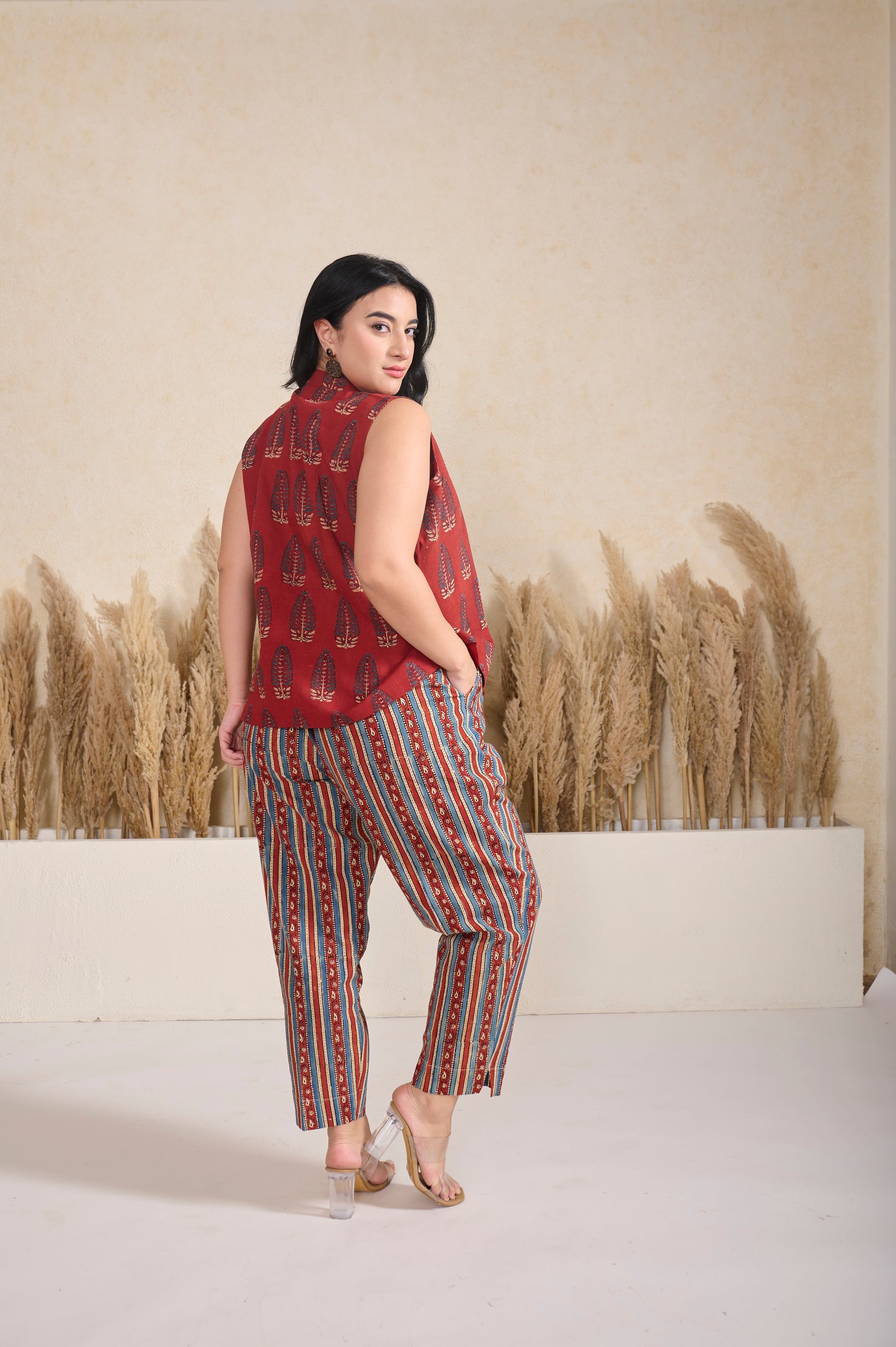 Maroon Ajrakh Shrug with Pant