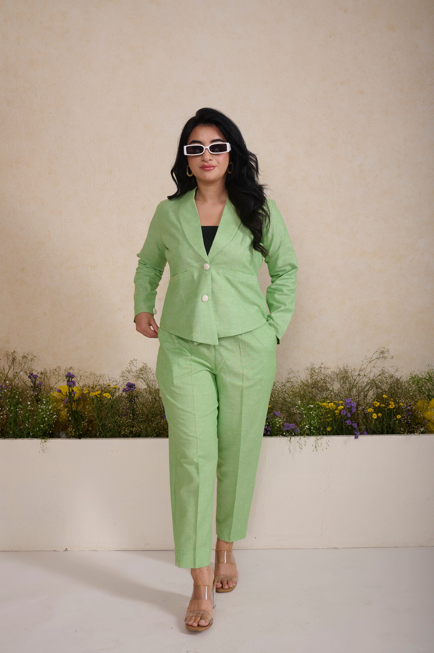 Mint Khadi Silk Blazer Set (Set of 2)