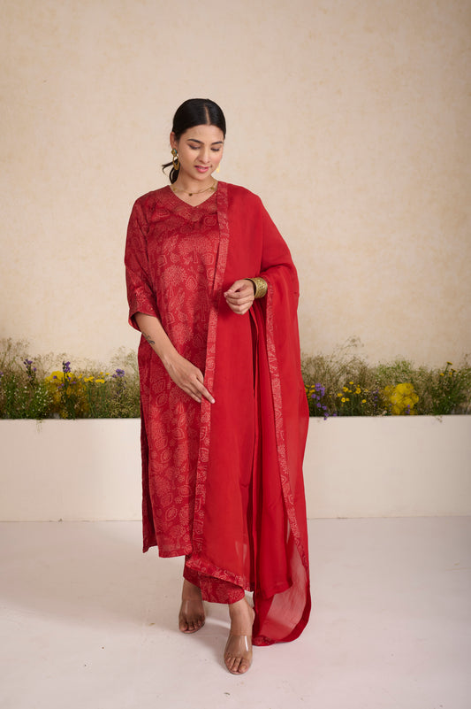 Festive Modal Silk Suit Set with Organza Dupatta (Set of 3)